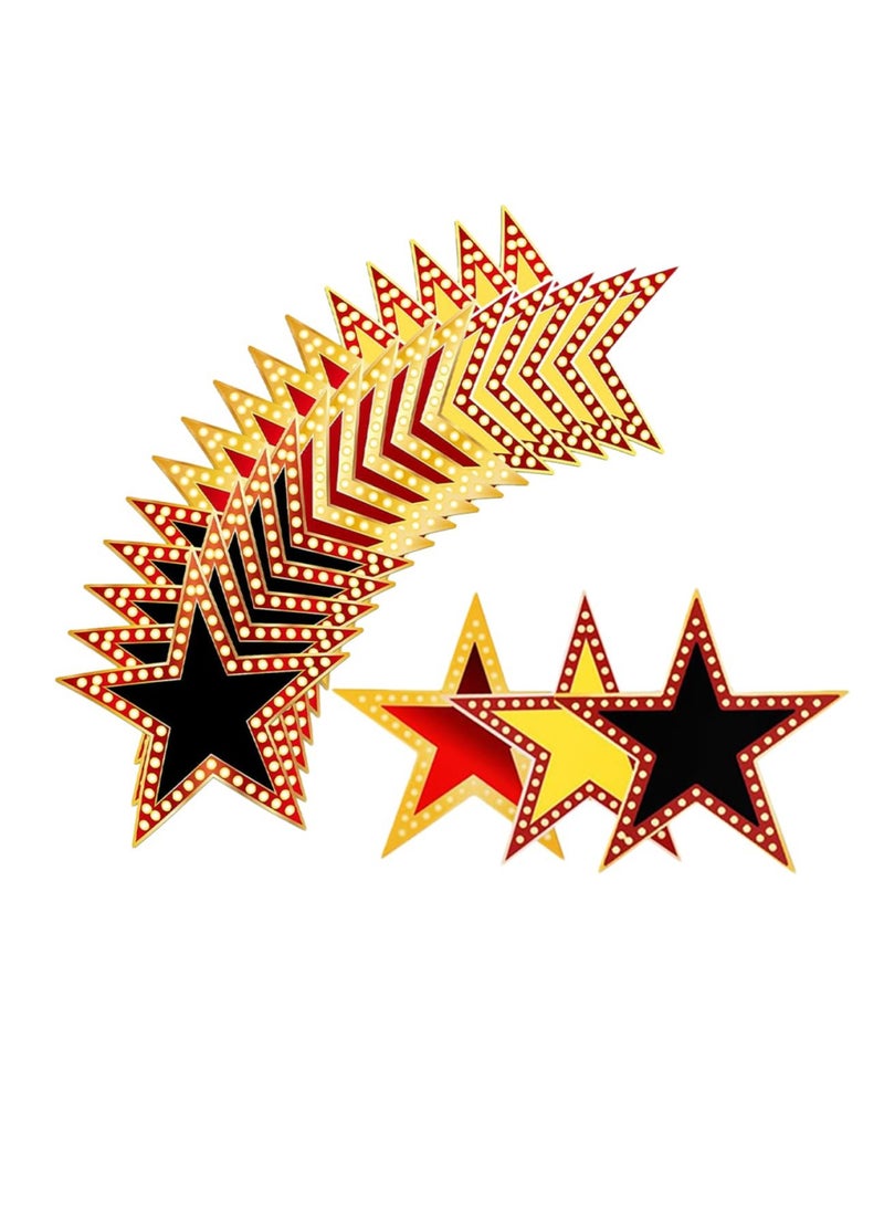 SUNSAR 18 Pieces Glitter Star Cutouts Party Decorations, 15 cm, 3 Styles Red Black Gold - Image 1