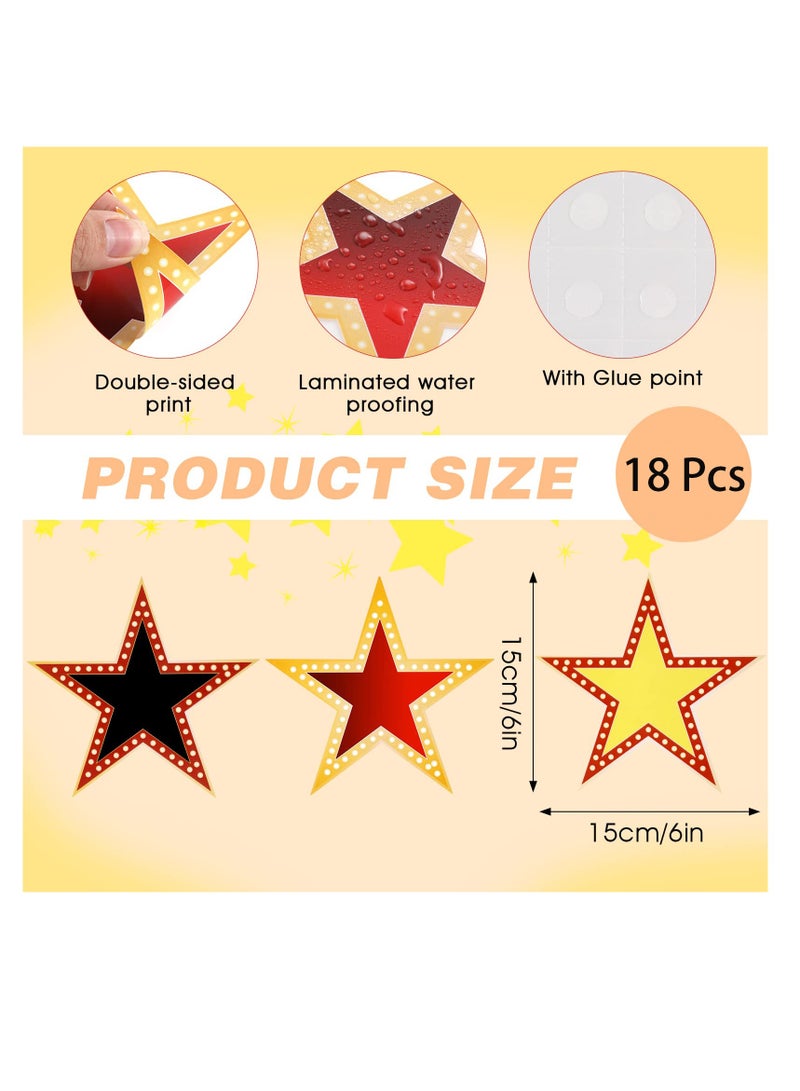 SUNSAR 18 Pieces Glitter Star Cutouts Party Decorations, 15 cm, 3 Styles Red Black Gold - Image 2