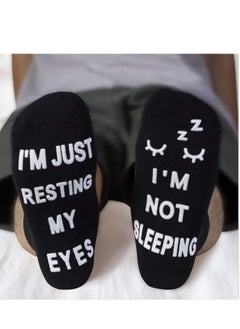 Festive Gallery Men's Black Socks, Funny Socks Birthday Gifts for Men Dad Grandpa Son Women Grandma Daughter, I'm Not Sleeping I'm Just Resting My Eyes  - Image 3