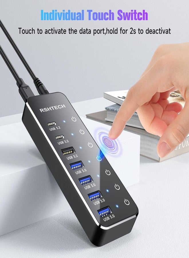 RSHTECH 7-Port Powered USB 3.2/USB C Hub with 10Gbps USB-A 3.2, 2 USB-C 3.2, 4 USB 3.0 Ports, Individual Touch Switches, 3.3ft Cable and 5V Power Adapter, USB Hub Splitter for Laptop/PC, RSH-ST07C - Image 5