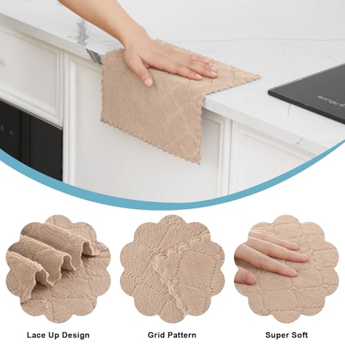 Homaxy 12 Pack Kitchen Dish Cloths 10 x 10 Inches Tan Super Soft and Absorbent Coral Velvet Dish Towels Nonstick Oil Fast Drying Microfiber Cleaning Cloth No Lint Household Dishcloths - Image 3