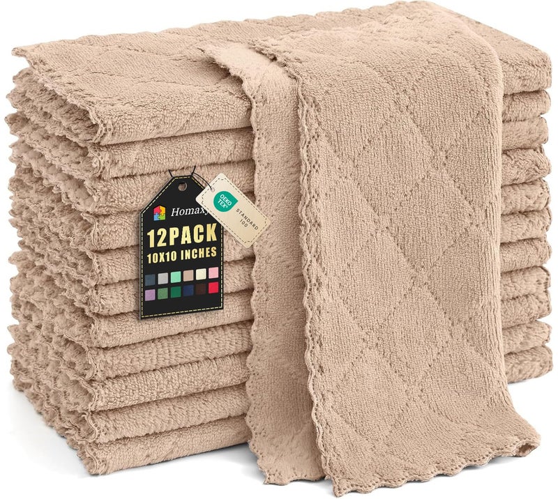 Homaxy 12 Pack Kitchen Dish Cloths 10 x 10 Inches Tan Super Soft and Absorbent Coral Velvet Dish Towels Nonstick Oil Fast Drying Microfiber Cleaning Cloth No Lint Household Dishcloths - Image 2