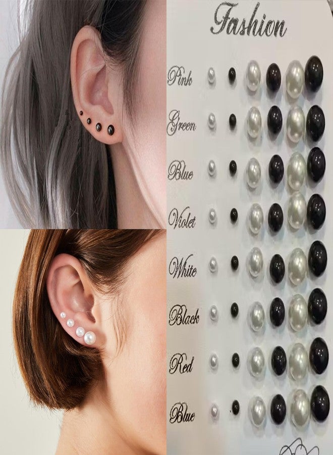 Honbon White & Black Pin Ball Plastic Designed Earrings | Attractive Color pearls & Bead trendy jewelary kaan ke tops |Lovely Stud Earing For Kids Girls Woman |Pack Of 24 Earring - Image 3