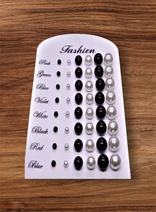 Honbon White & Black Pin Ball Plastic Designed Earrings | Attractive Color pearls & Bead trendy jewelary kaan ke tops |Lovely Stud Earing For Kids Girls Woman |Pack Of 24 Earring - Image 2