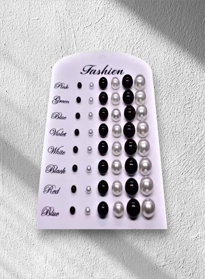 Honbon White & Black Pin Ball Plastic Designed Earrings | Attractive Color pearls & Bead trendy jewelary kaan ke tops |Lovely Stud Earing For Kids Girls Woman |Pack Of 24 Earring - Image 5