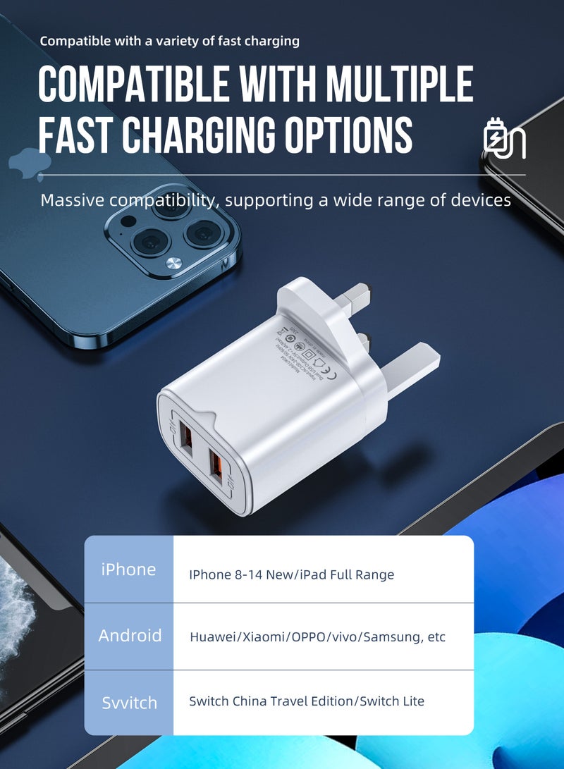 VFAN Dual USB Port Fast Wall Charger UK04-White - Image 3