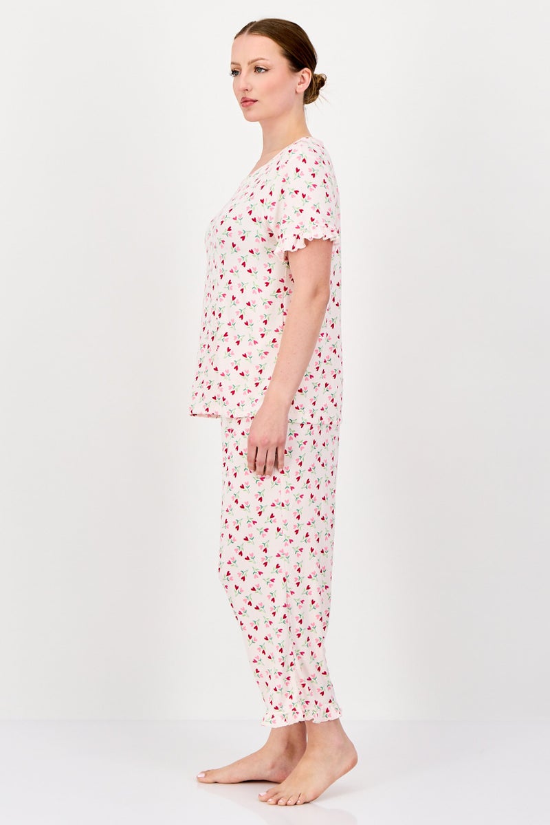 Rene Rofe Women 2 Pcs Floral Print Top And Bottom Pyjama Set, Multicolor - Image 3