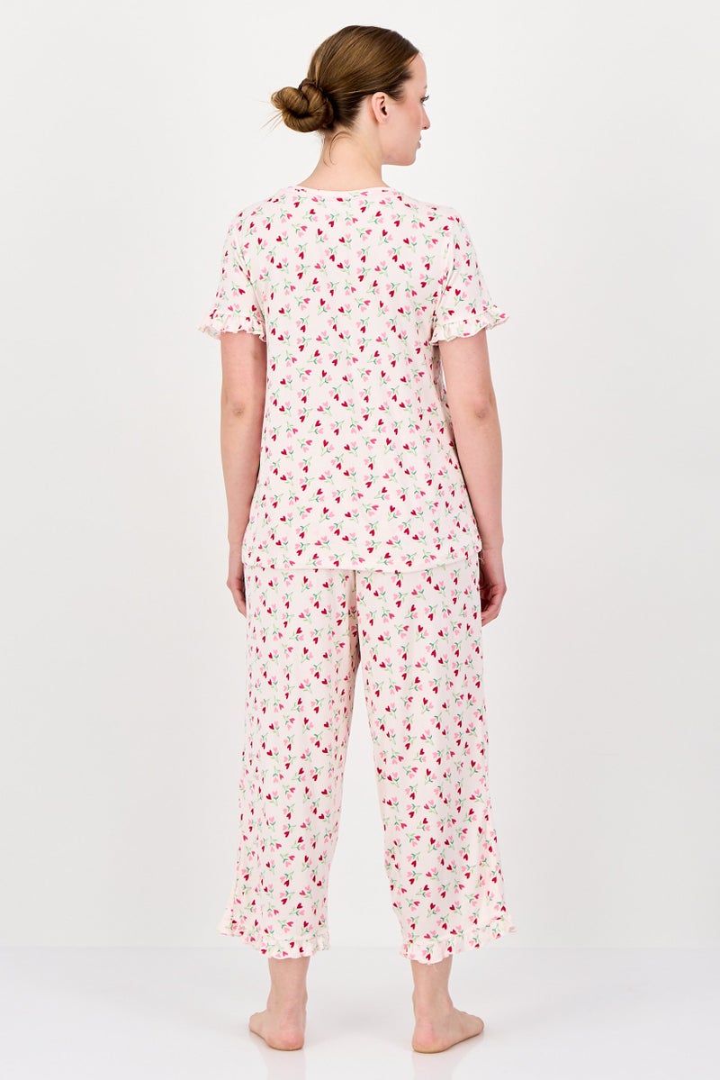 Rene Rofe Women 2 Pcs Floral Print Top And Bottom Pyjama Set, Multicolor - Image 4