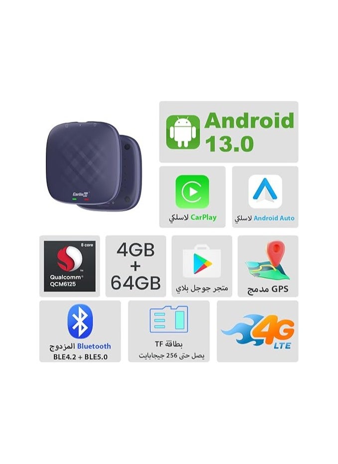 Carlinkit - Carlinkit Ai Box Ultra Series, Android 13.0 Most Powerful Adapter with 4+64GB Qualcomm 6125, Built-in CarPlay/Android Auto/Google Play Store, Only Fit for Wired CarPlay Cars - Image 1