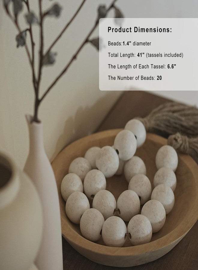RUIRUICO Extra Large Wood Bead Garland with 1.4" Diameter Wood Beads, Wooden Beads Garland with Tassels, Decorative Beads Home Decor, Farmhouse Beads Decor (Rustic White, 41 Inches) - Image 2