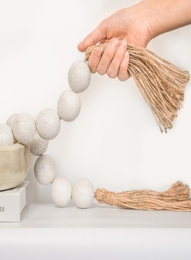 RUIRUICO Extra Large Wood Bead Garland with 1.4" Diameter Wood Beads, Wooden Beads Garland with Tassels, Decorative Beads Home Decor, Farmhouse Beads Decor (Rustic White, 41 Inches) - Image 1