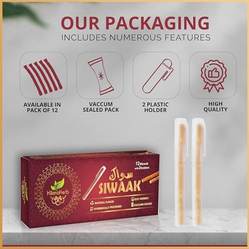 HikmaHerb Pack of 12 Miswak Sticks with 2 Holders - Vacuum Sealed Natural Chewing Sticks for Teeth - Natural Flavored Toothbrush for Teeth Whitening, Oral Health, and Fresh Breath || Pack of 12… - Image 5