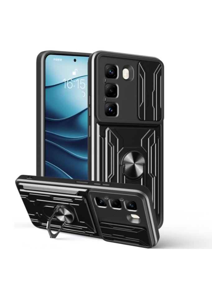 لحالة Infinix الساخنة 50 برو + 4G, حامل البطاقة & غطاء عدسة الكاميرا الشريحة, حامل الحلقة المغناطيسية الركض حالة الهاتف الوقائي لحالة Infinix الساخنة 50 برو + 4G, أسود - Image 1