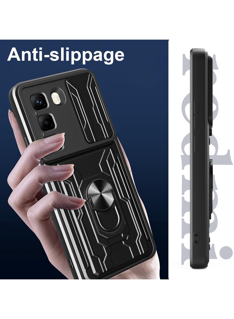 لحالة Infinix الساخنة 50 برو + 4G, حامل البطاقة & غطاء عدسة الكاميرا الشريحة, حامل الحلقة المغناطيسية الركض حالة الهاتف الوقائي لحالة Infinix الساخنة 50 برو + 4G, أسود - Image 2
