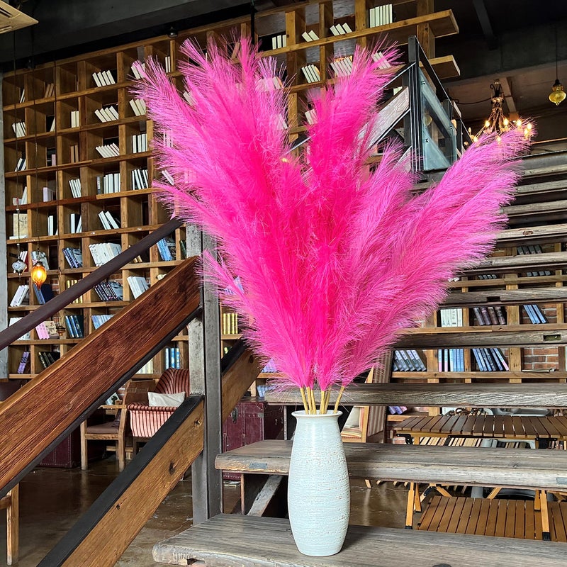 penepico Faux Hot Pink Pampas Grass Decor Tall 8pcs 433 Large Pompas Floral Fluffy Artificial Fake Long Feather Flowers for Boho Wedding Bedroom or Living Room Decor