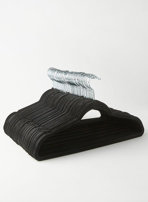 50 Piece Non-Slip Ultra Slim Velvet Hanger, Set Made In Sturdy Material For Closet Organization in Black, 44.5x23.5cm