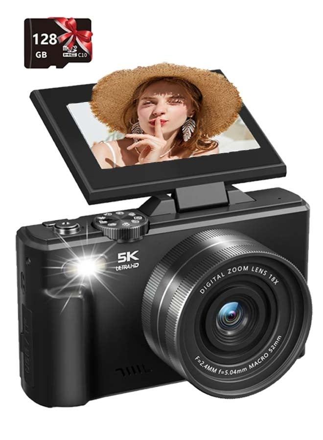 Generic 5K Digital Camera, 75MP Camera Digital for Photography, Point and Shoot Camara with 128GB Micro SD Card, 18X Digital Camera with 3" 180° Flip Screen, Vlogging Camera for Beginner Gift, Wide Angle & Macro Lens, Rechargeable Battery - Image 1