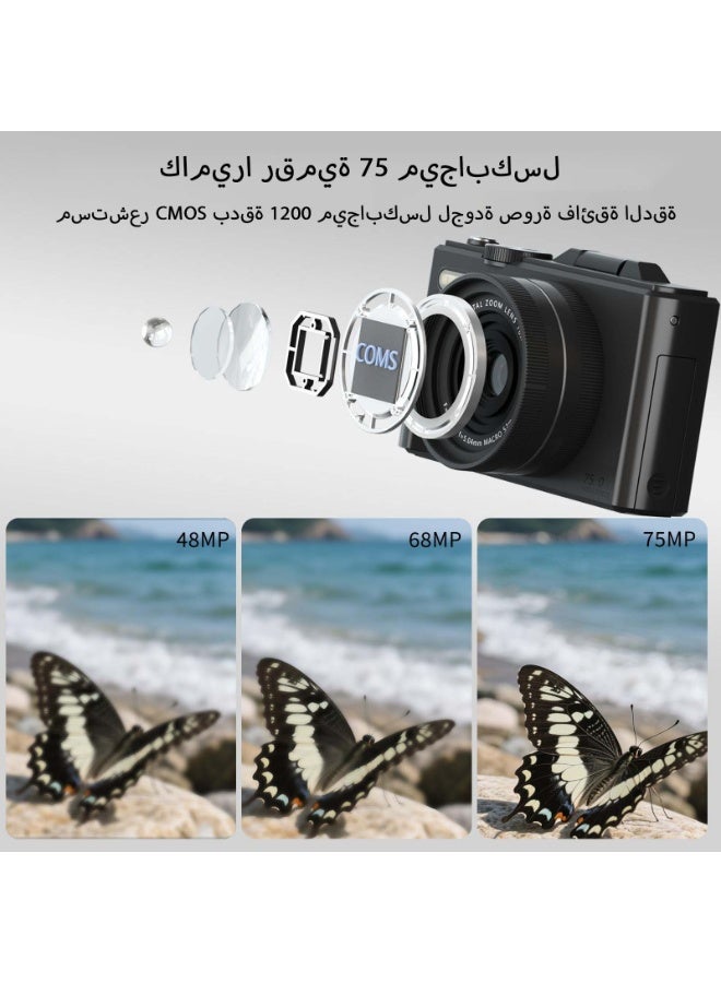Generic 5K Digital Camera, 75MP Camera Digital for Photography, Point and Shoot Camara with 128GB Micro SD Card, 18X Digital Camera with 3" 180° Flip Screen, Vlogging Camera for Beginner Gift, Wide Angle & Macro Lens, Rechargeable Battery - Image 3
