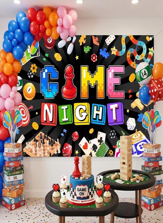Avezano Game Night Banner Board Game Backdrop Game Night Party Decorations for Family Friends Game On Birthday Party Photo Booth Props (Black, 6 x 3.6 ft) - Image 3