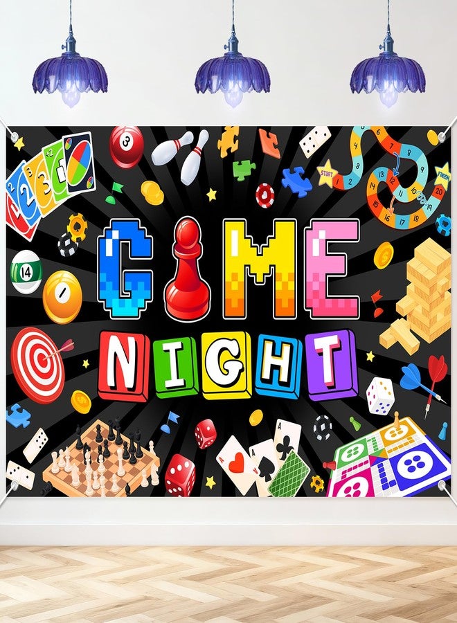 Avezano Game Night Banner Board Game Backdrop Game Night Party Decorations for Family Friends Game On Birthday Party Photo Booth Props (Black, 6 x 3.6 ft) - Image 1