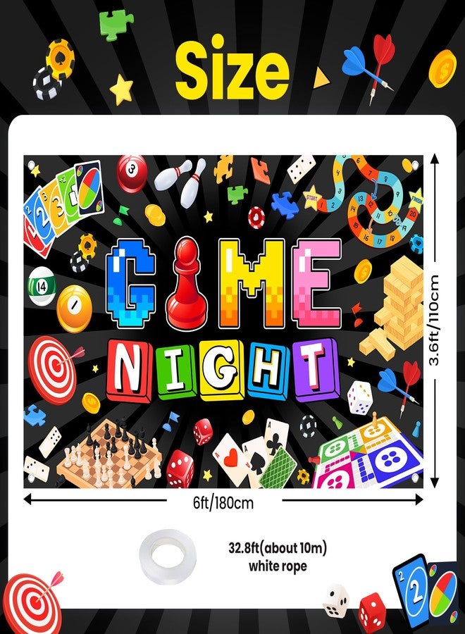 Avezano Game Night Banner Board Game Backdrop Game Night Party Decorations for Family Friends Game On Birthday Party Photo Booth Props (Black, 6 x 3.6 ft) - Image 2