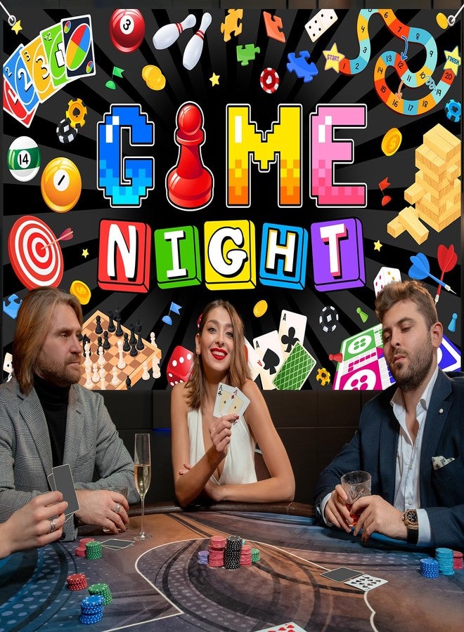 Avezano Game Night Banner Board Game Backdrop Game Night Party Decorations for Family Friends Game On Birthday Party Photo Booth Props (Black, 6 x 3.6 ft) - Image 5