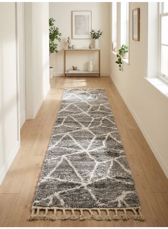 Carpet Shaggy Rugs with Soft Texture, Color - Dark Grey, Size - 60x230 cm - 2x7.5 ft, Design - Revive Abstract, Ideal for Bedside runners, In front of TV units, Entry Hallway