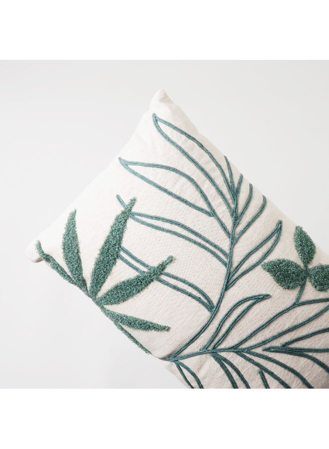 Boutique Blanche Rectangular Cotton Pillow With Leaves Embroidery, Green 45*35*15Cm - Image 3