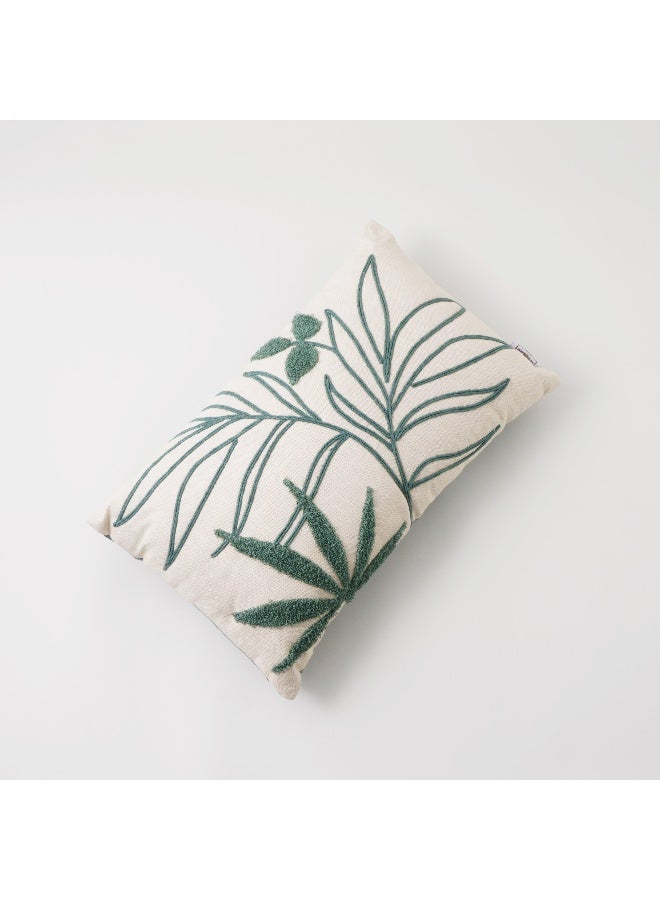Boutique Blanche Rectangular Cotton Pillow With Leaves Embroidery, Green 45*35*15Cm - Image 2