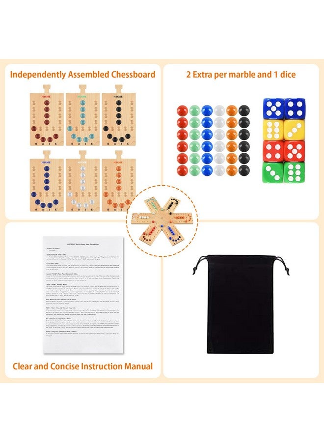 ALANGDUO Deeper Holes & Larger Marbles Original Wooden Marble Board Game, Portable for 2-6 Players, Wahoo Game with 36 Marbles & 12 Dice for Family, Friends, Party, Travel, and Camping - Image 5