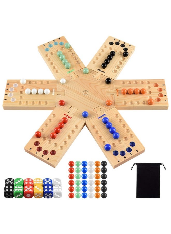 ALANGDUO Deeper Holes & Larger Marbles Original Wooden Marble Board Game, Portable for 2-6 Players, Wahoo Game with 36 Marbles & 12 Dice for Family, Friends, Party, Travel, and Camping - Image 1