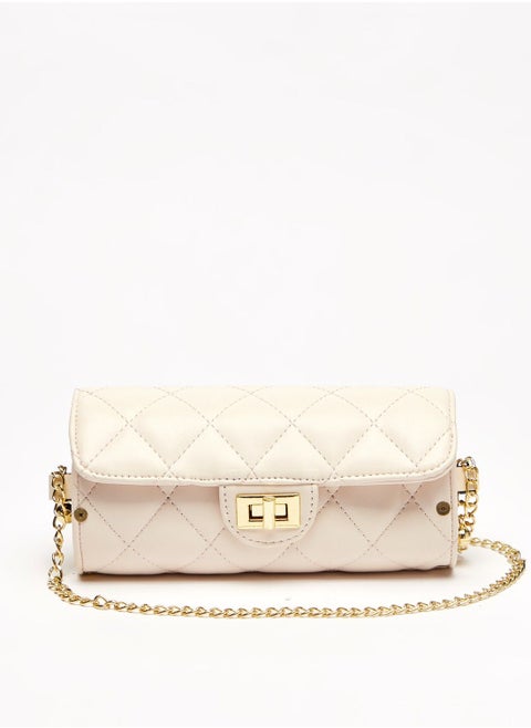 Quilted Crossbody Bag with Chain Strap and Lock Clasp Closure