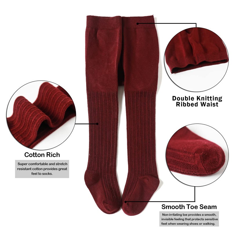 Epeius Baby Tights Newborn Girls Cable Knit/Ribbed Tights Soft Cotton Stockings Seamless Footed Leggings Pantyhose 0-6 Months 3 Pack - Image 3