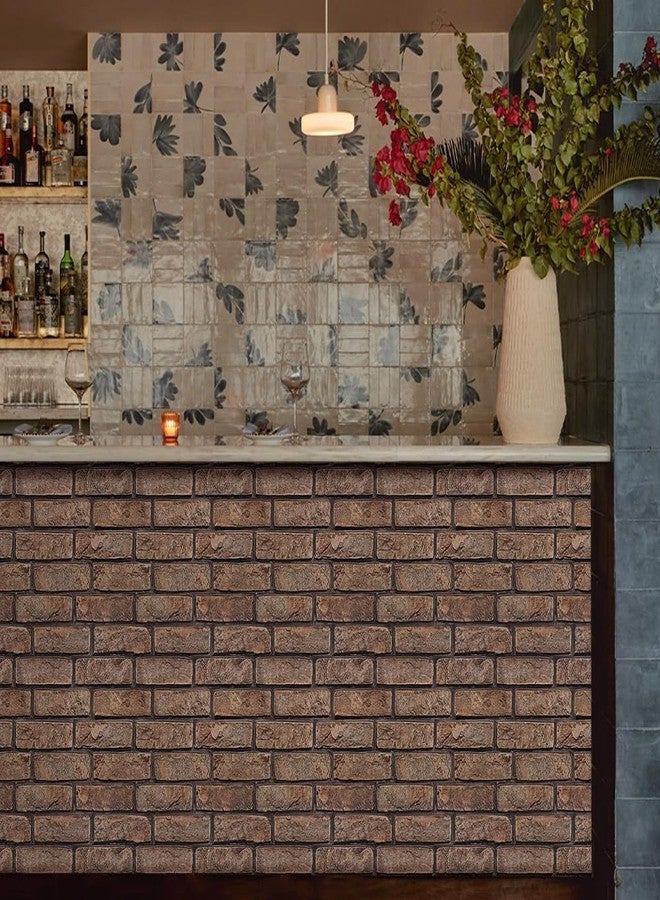 Commomy 3D Faux Brick Wall Panels - 10 pcs 11.8”x 11.8”Small Size PVC Printable Peel and Stick Brick Backsplash Brown Brick Wallpaper Wall Tile for Kitchen,Bedroom,Bathroom,Living Room,Fireplace,RV - Image 3