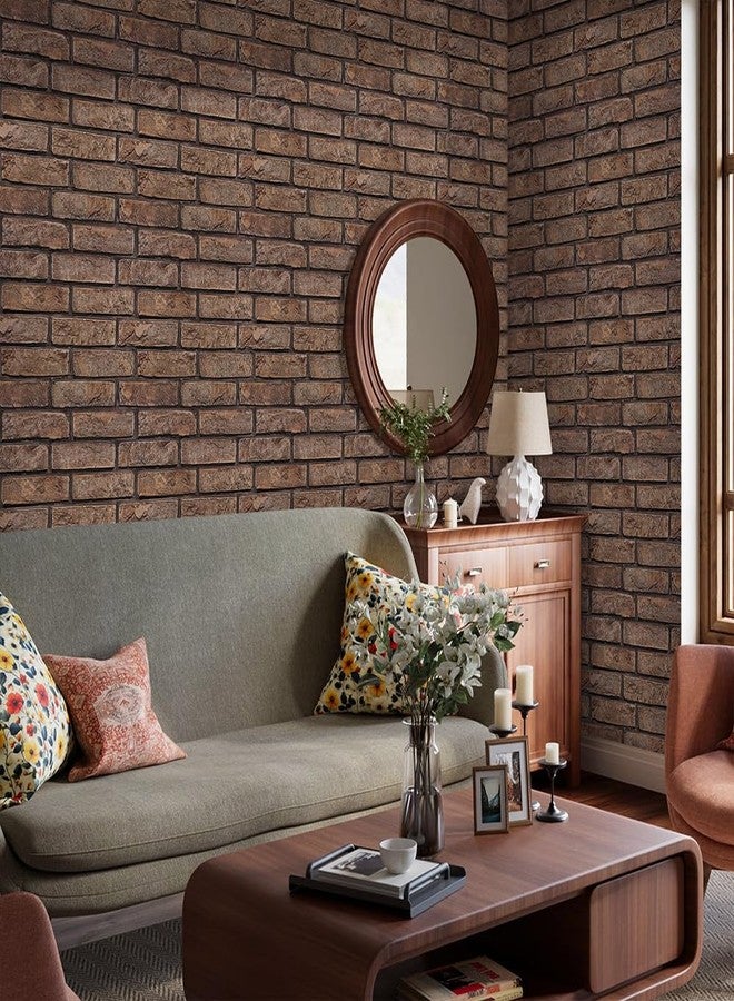 Commomy 3D Faux Brick Wall Panels - 10 pcs 11.8”x 11.8”Small Size PVC Printable Peel and Stick Brick Backsplash Brown Brick Wallpaper Wall Tile for Kitchen,Bedroom,Bathroom,Living Room,Fireplace,RV - Image 2