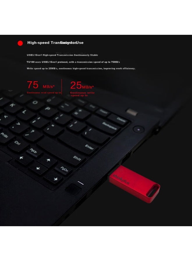 thinkplus Thinkplus Lenovo 128Gb Usb3.1 Flash Drive For Office Business Mini Portable Metal Flash Drive Red Tu100 Series - Image 2