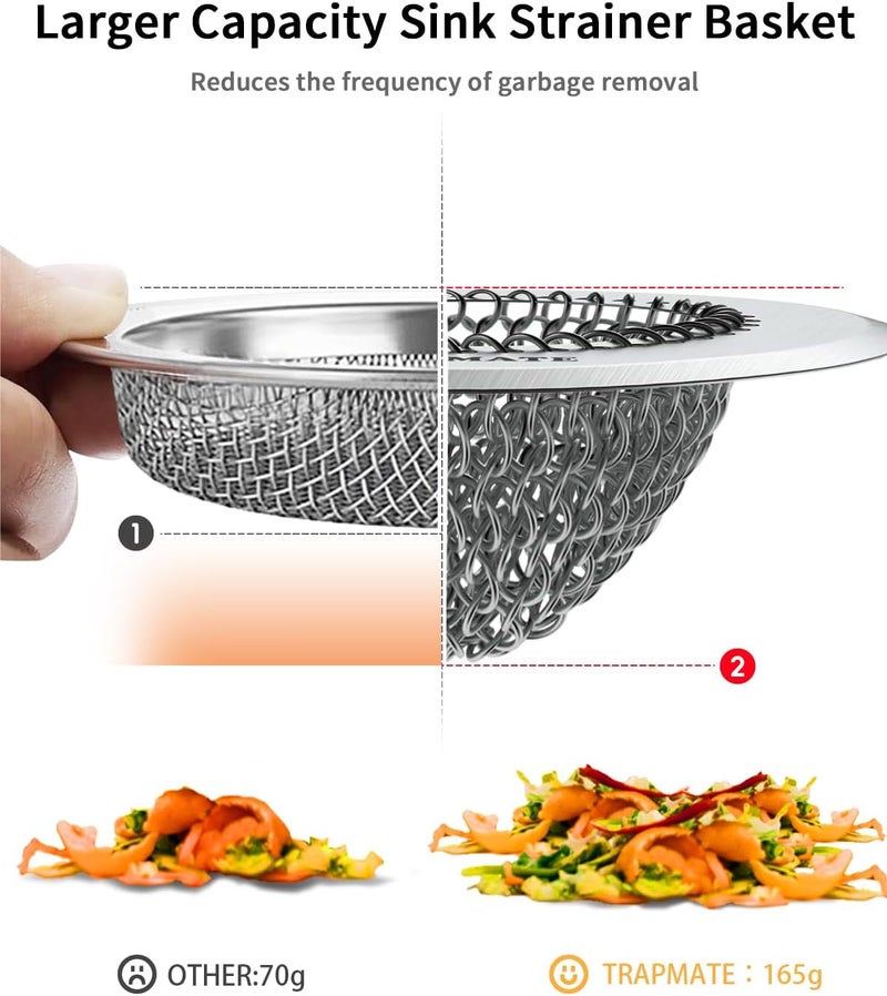 TRAPMATE Kitchen Sink Drain Strainer, Reversible Chain Mesh Sink Strainer, 304 Stainless Steel Anti-Clogging & Easy Clean Sink Strainer Basket, Fits US Standard Kitchen Sink Drains, Dishwasher Safe - Image 5