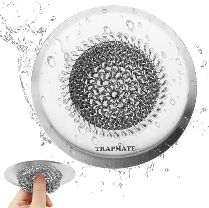 TRAPMATE Kitchen Sink Drain Strainer, Reversible Chain Mesh Sink Strainer, 304 Stainless Steel Anti-Clogging & Easy Clean Sink Strainer Basket, Fits US Standard Kitchen Sink Drains, Dishwasher Safe - Image 1