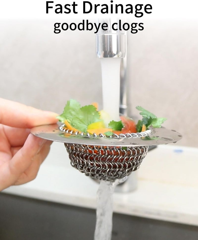 TRAPMATE Kitchen Sink Drain Strainer, Reversible Chain Mesh Sink Strainer, 304 Stainless Steel Anti-Clogging & Easy Clean Sink Strainer Basket, Fits US Standard Kitchen Sink Drains, Dishwasher Safe - Image 3
