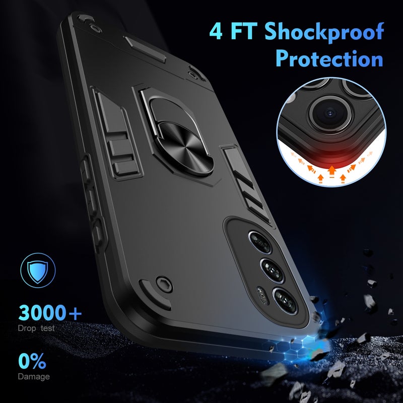 HuHa Case Cover For Motorola Moto G62 5G Shockproof Metal Ring Holder Phone Case(Black) - Image 4