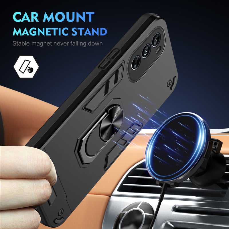 HuHa Case Cover For Motorola Moto G62 5G Shockproof Metal Ring Holder Phone Case(Black) - Image 2