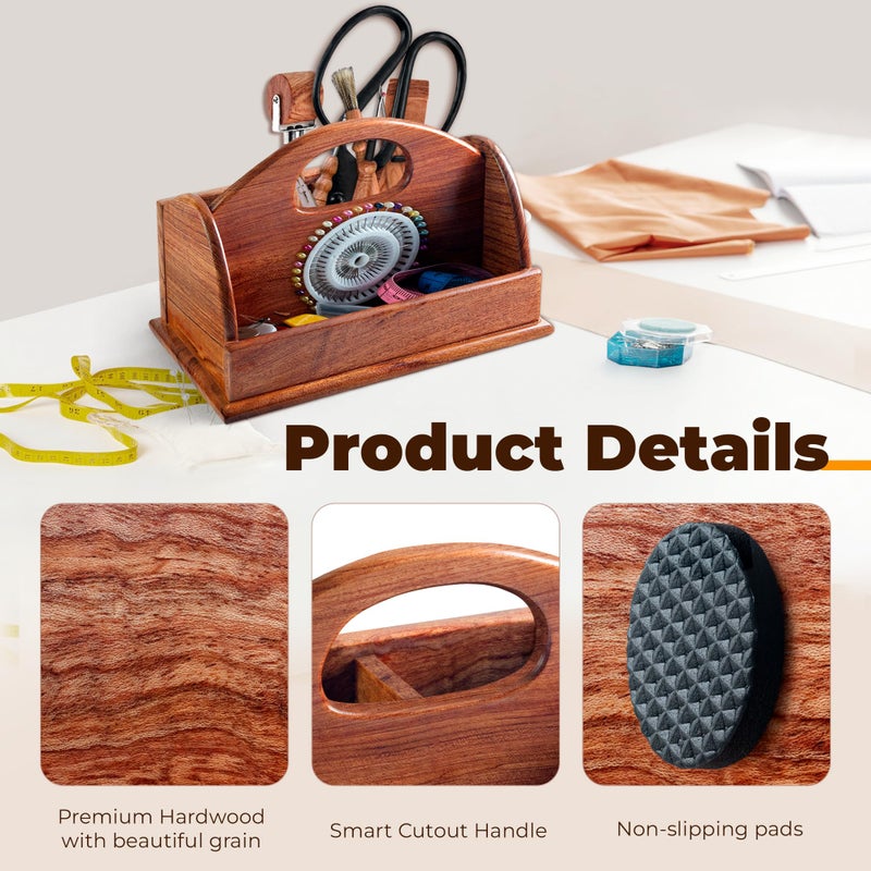 SAVINA Wooden Craft Organizer Box - Handmade Craft Storage Caddy for Sewing, Art Supplies, DIY Tools & More - Elegant & Durable (BOX ONLY) (Small Size) - Image 3