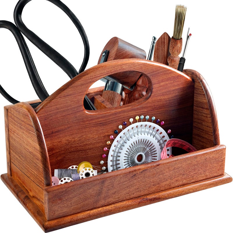 SAVINA Wooden Craft Organizer Box - Handmade Craft Storage Caddy for Sewing, Art Supplies, DIY Tools & More - Elegant & Durable (BOX ONLY) (Small Size) - Image 1