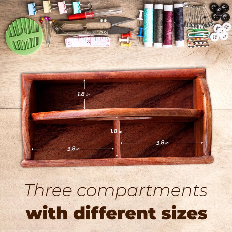SAVINA Wooden Craft Organizer Box - Handmade Craft Storage Caddy for Sewing, Art Supplies, DIY Tools & More - Elegant & Durable (BOX ONLY) (Small Size) - Image 5