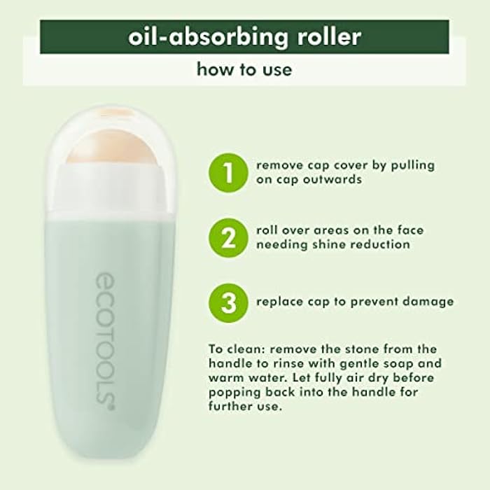 EcoTools Reusable Shine Control Oil Absorbing Facial Roller, Oil Absorbing Volcanic Ash Face Roller, For Oily Skin, Cruelty Free Facial Skincare Tool, Perfect For On The Go, 1 Count - Image 4