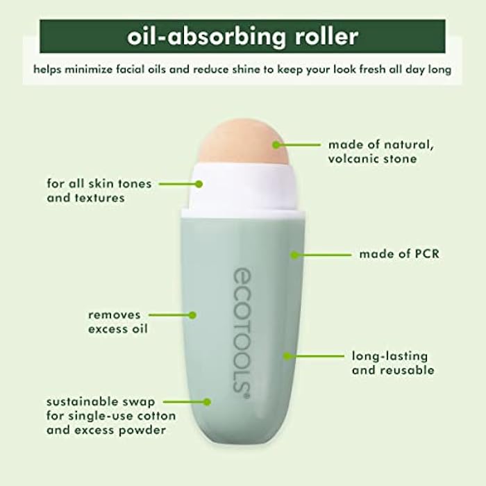 EcoTools Reusable Shine Control Oil Absorbing Facial Roller, Oil Absorbing Volcanic Ash Face Roller, For Oily Skin, Cruelty Free Facial Skincare Tool, Perfect For On The Go, 1 Count - Image 3