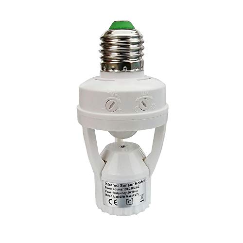 Taigeguang PIR Motion Sensor Light SocketE26E27 Smart Lamp Bulb Holder Adapter Auto OnOff Light Control Suitable for Garage Basement Porch Storage Room Indoor Use Only