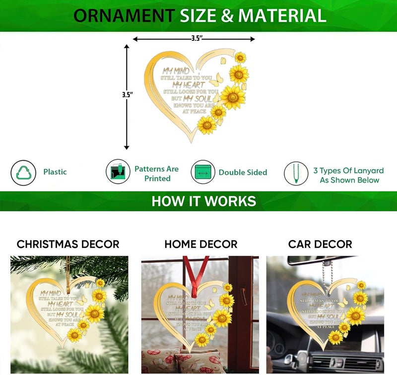 Talataca Yellow Heart Sunflower Butterfly Memorial Car Rear View Mirror Pendant - Image 2