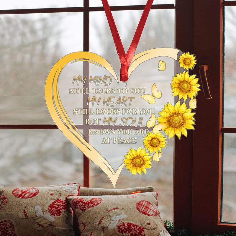 Talataca Yellow Heart Sunflower Butterfly Memorial Car Rear View Mirror Pendant - Image 3