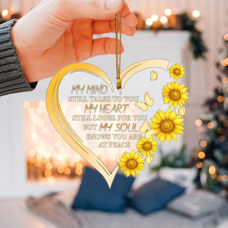 Talataca Yellow Heart Sunflower Butterfly Memorial Car Rear View Mirror Pendant - Image 4